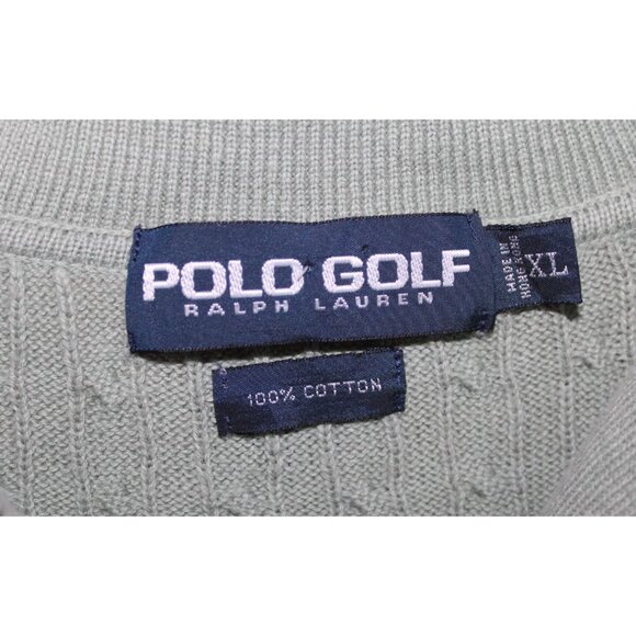 Vtg Polo Golf Ralph Lauren L/S Green Cable Knit Polo Sweater Men's XL - Picture 4 of 4